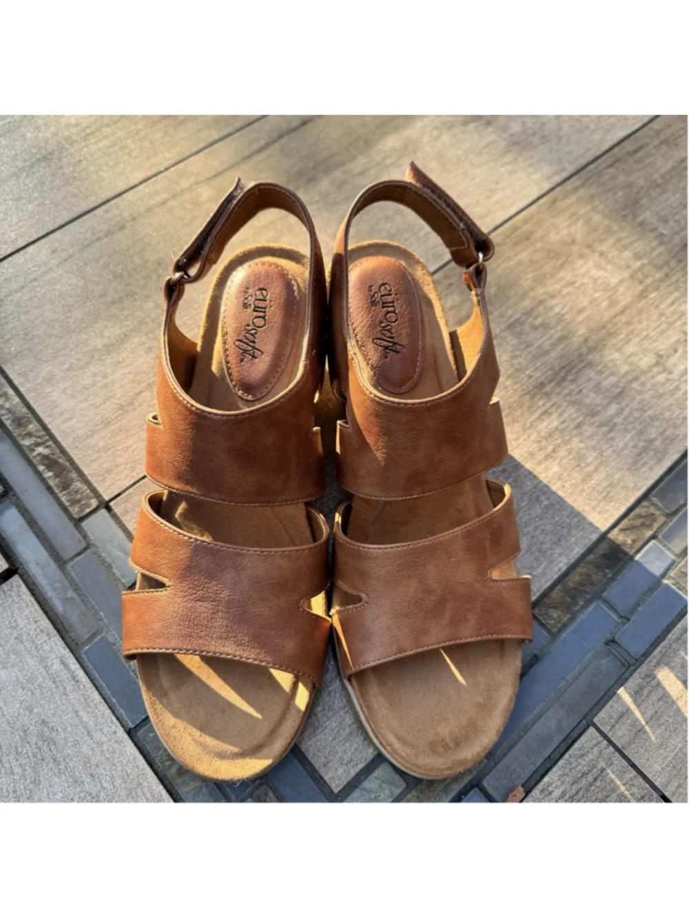 EuroSoft by Sofft Sadra Women's Tan Brown Strappy Wedge Sandals 10 Comfort Shoes